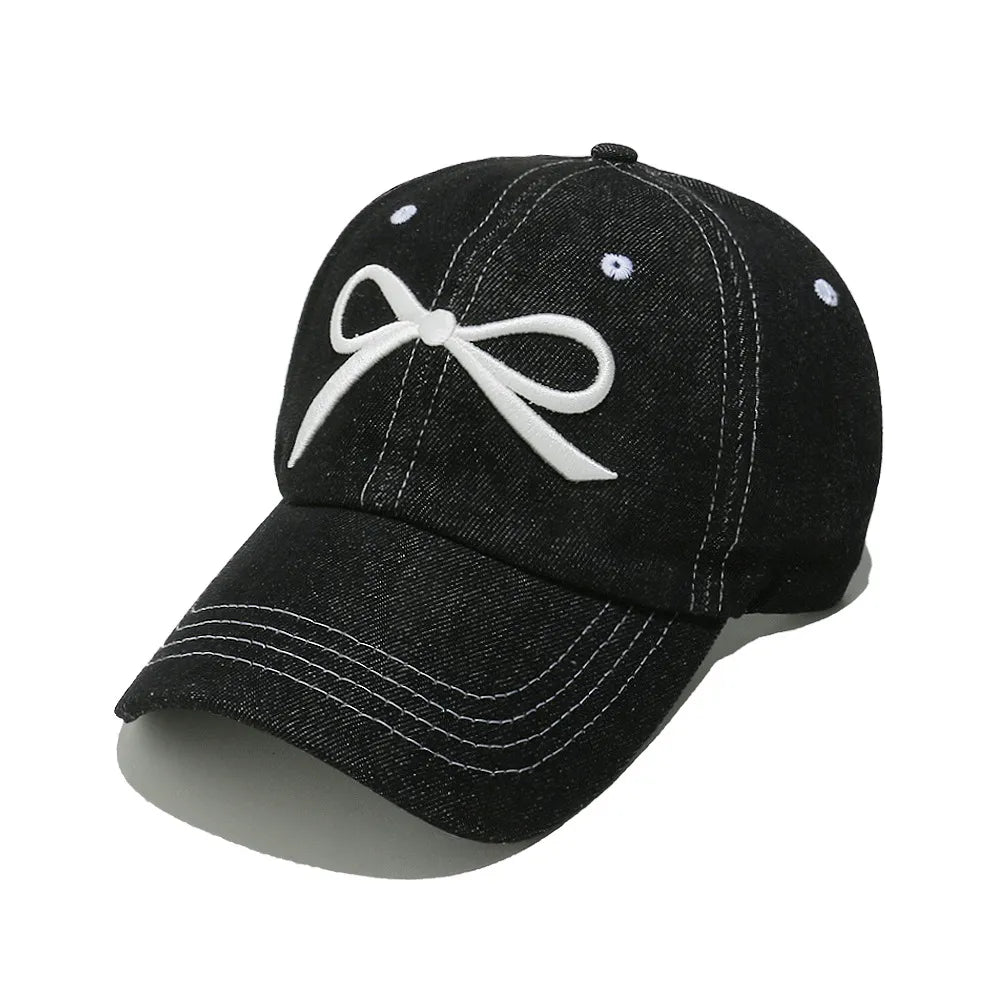 Bow Embroidered Denim Cap