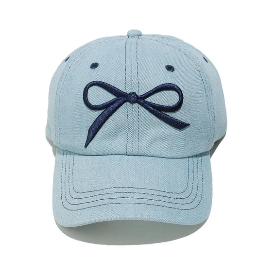 Bow Embroidered Denim Cap