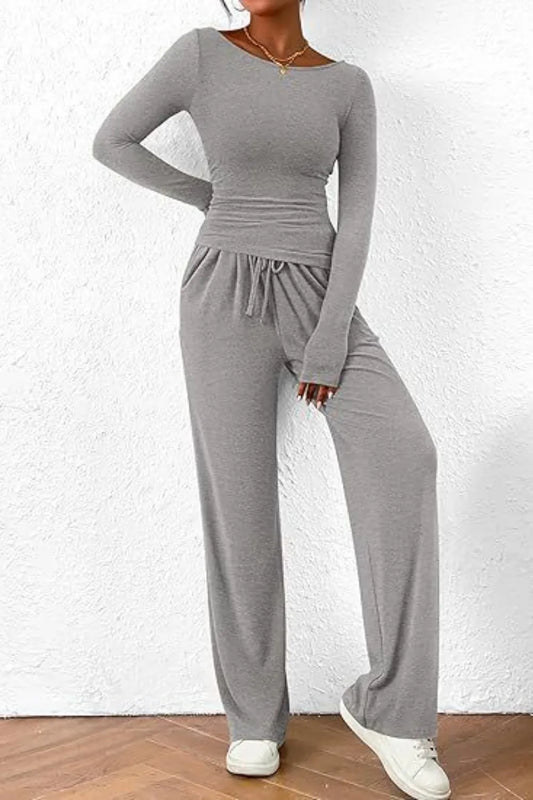 Casual suit asymmetrical long sleeved T-shirt wide leg pants casual sportswear
