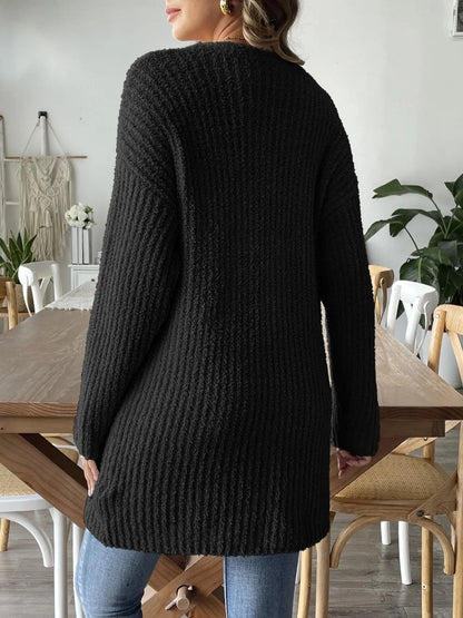 Autumn and winter new double pocket casual sweater jacket