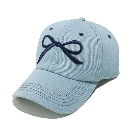 Bow Embroidered Denim Cap