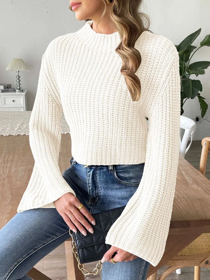 New autumn and winter flared sleeve semi high neck pullover sweater