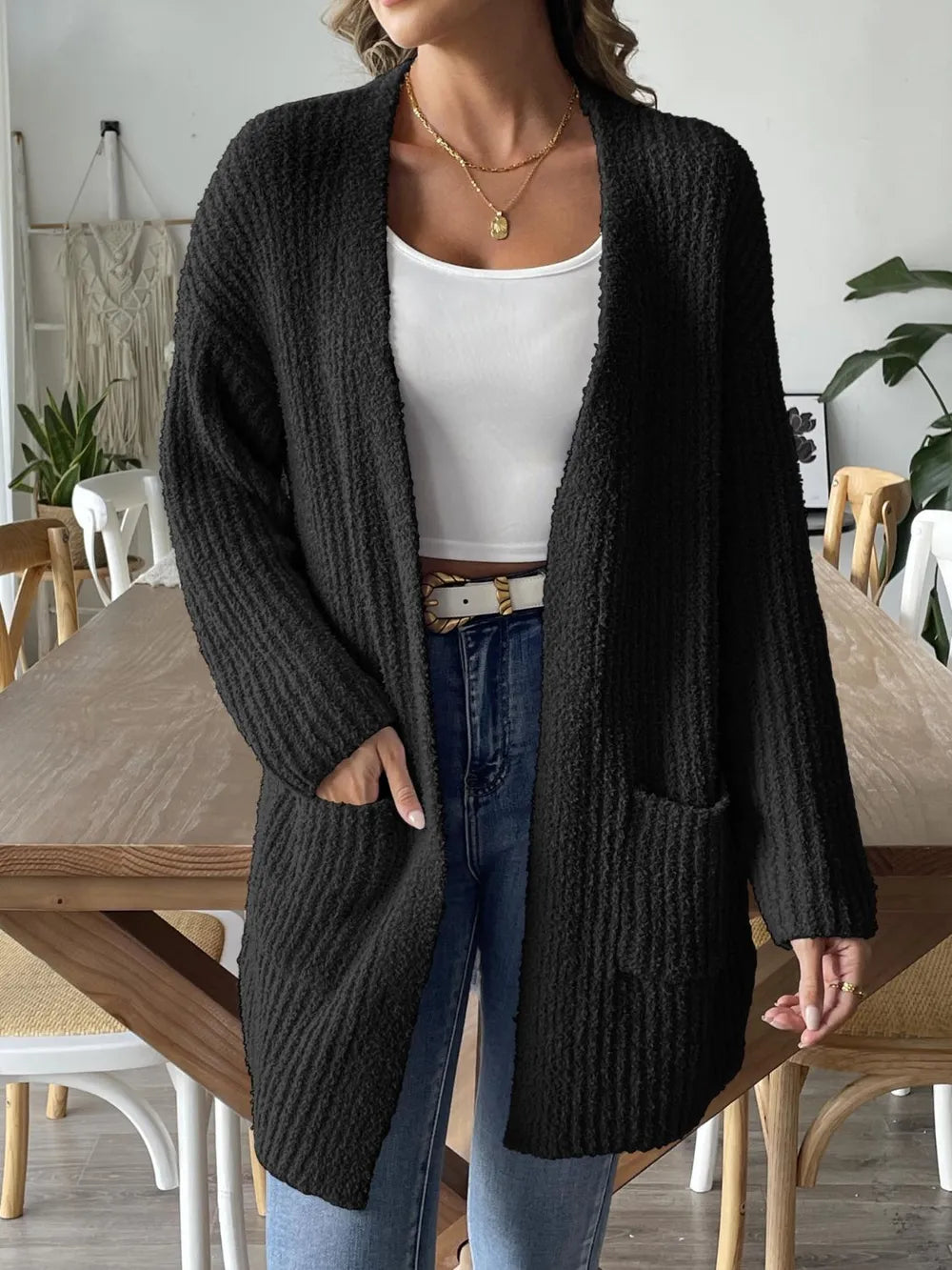Autumn and winter new double pocket casual sweater jacket