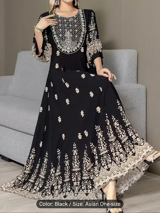Desi Style Dress Ethnic Embroidery Full Skirt Retro Long Dress Casual